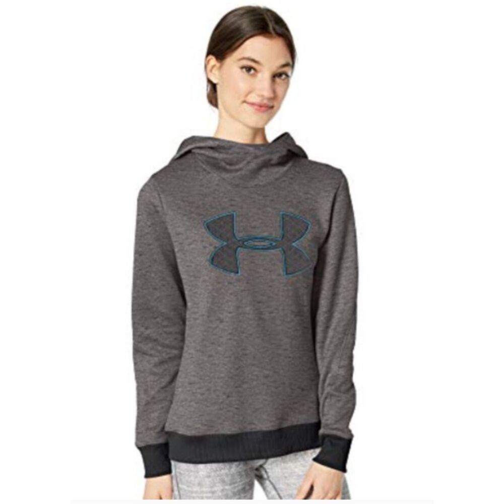 Under Armour Gray Womens Fleece Big Logo Hoodie Pullover Sz L